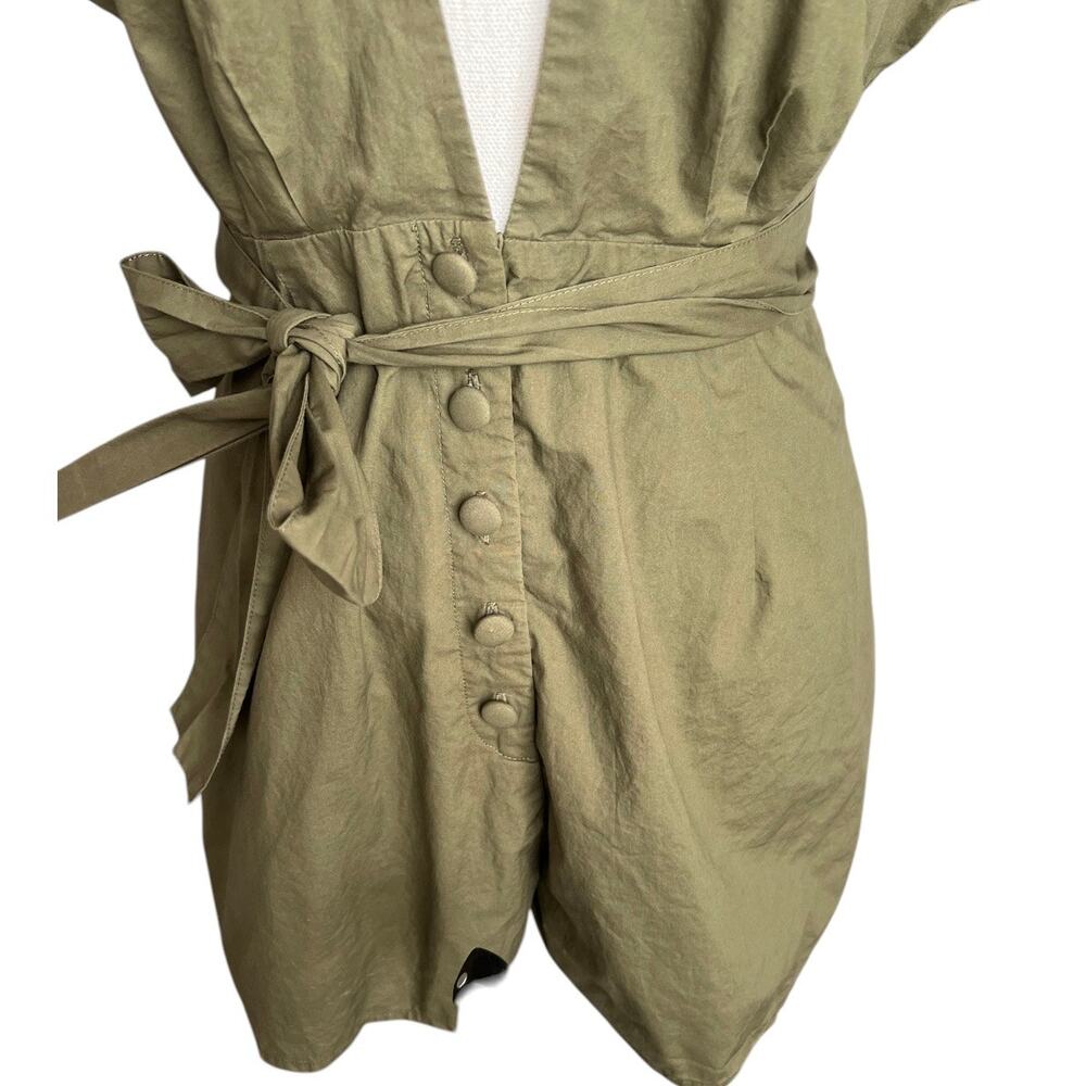 Lovers + friends green romper plunging neckline cotton size small feminine - Picture 4 of 10